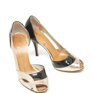 Giuseppe Zanotti Elegant Gold and Black Peep-Toe Heels